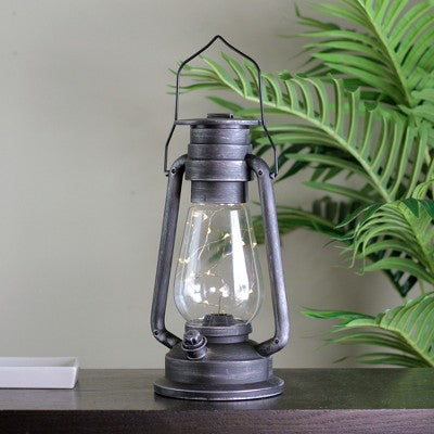  Northlight 12" Silver Brushed Black Traditional Lantern With Micro Lights