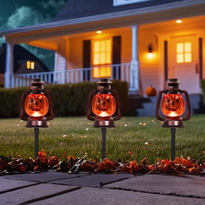  Northlight 16.5" Halloween Flickering Pumpkin Lantern Pathway Markers 3ct - Orange/Black