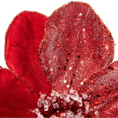  Northlight 18" Red Magnolia Glittered Christmas Stem Spray