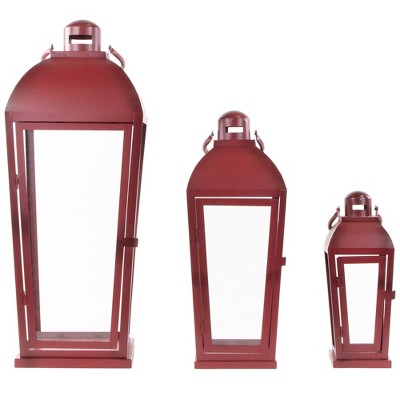  Northlight Set Of 3 Red Antique Style Candle Lanterns 23.5"