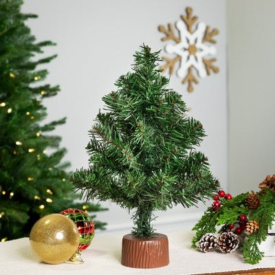 Northlight Mini Canadian Pine Artificial Christmas Tree With Faux Wood Base - 12" - Unlit