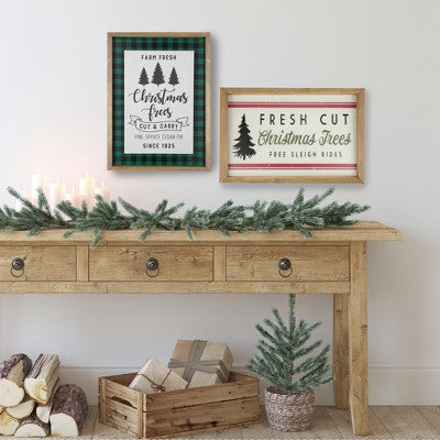  Northlight 16" Buffalo Plaid Wooden Framed "Farm Fresh Christmas Trees" Wall Decor