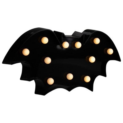  Northlight LED Lighted Bat Halloween Marquee Sign - 12" Black Warm White Lights