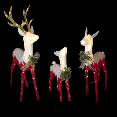  Northlight Set Of 3 Lighted Red Reindeer Family Outdoor Christmas Decoration