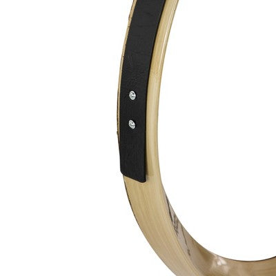  Northlight 20" Wooden Finish Round Wall Mirror With Black Hanging Strap