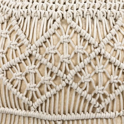 Northlight 18" Solid Cream Macrame Round Handmade Natural Cotton Pouf Ottoman