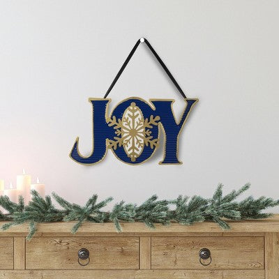  Northlight 16" Blue And Gold "JOY" Metal Christmas Wall Sign