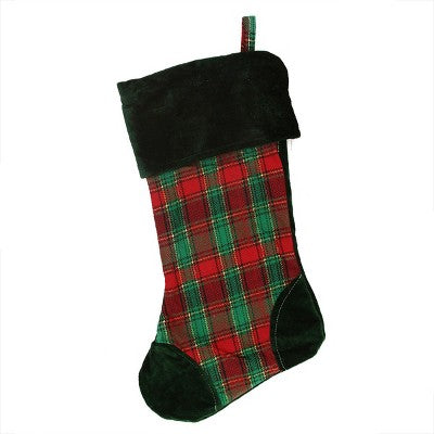  Northlight 19" Christmas Traditions Green, Red And Gold Woven Plaid And Velvet Stocking