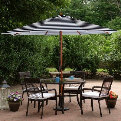  Northlight Striped Outdoor Patio Market Umbrella With Wooden Pole - 8.5' - Blue And White