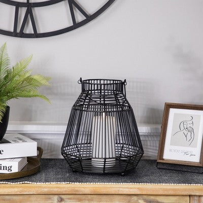  Northlight Large Geometric Iron Hurricane Candle Lantern - 11.25" - Black