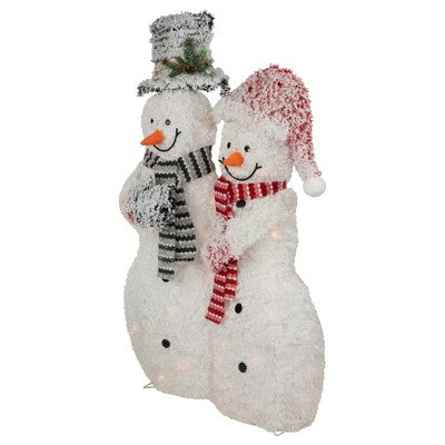 Northlight 39" Lighted Snowy Tinsel Snowman Couple Outdoor Christmas Decoration