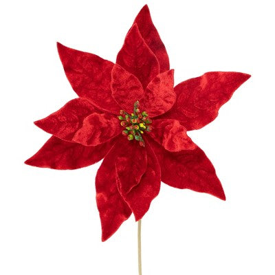  Northlight 18" Glittered Red Velvet Christmas Poinsettia Stem Spray
