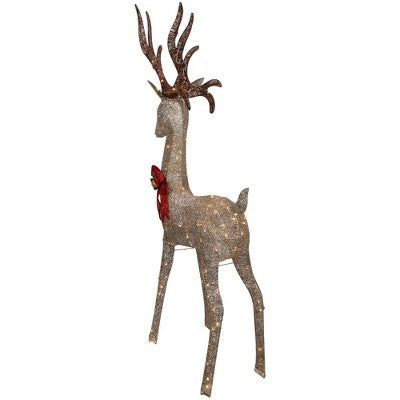  Northlight 74" LED Lighted Champagne Deer With Red Bow Outdoor Christmas Decoration