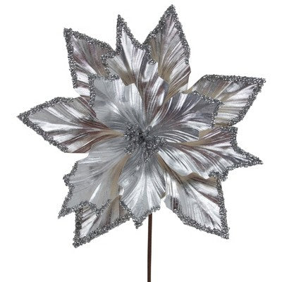  Northlight 24" Metallic Silver Poinsettia Christmas Stem Spray