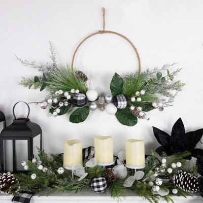  Northlight Real Touch™️ Winter Greenery With Pinecones Artificial Christmas Wreath - 18" - Unlit