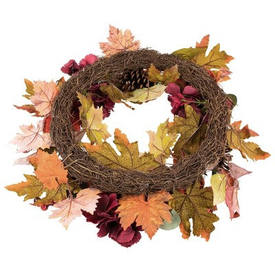  Northlight Orange And Burgundy Fall Harvest Artificial Floral And Pinecone Wreath, 22-Inch