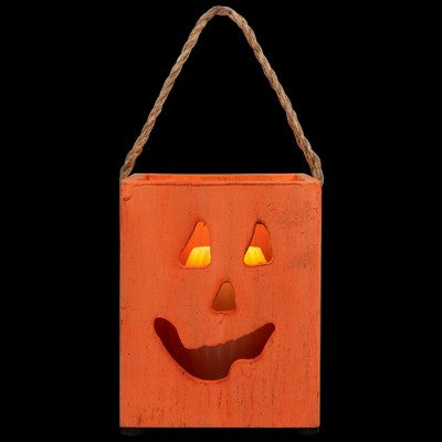  Northlight Small Orange Wood Jack O Lantern Halloween Candle Lantern - 6.25"
