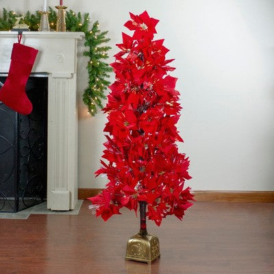  Northlight Pre-Lit Fiber Optic Color Changing Red Poinsettia Christmas Tree - 4' - Multi
