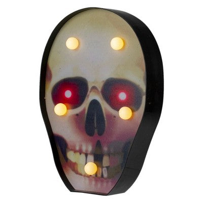  Northlight Lighted Skull Halloween Decoration - 7" - Warm White Lights - Black And Red