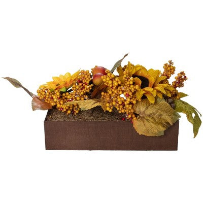  Northlight 10" Yellow And Brown Sunflowers And Leaves Fall Harvest Floral Arrangement