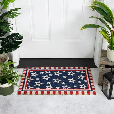  Northlight Blue And Red Americana Stars And Striped Border Coir Outdoor Doormat 18" X 30"