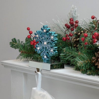  Northlight LED Lighted Glitter Snowflake Christmas Stocking Holder - 7" - Blue