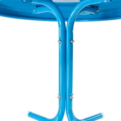  Northlight 22" Round Outdoor Retro Steel Tulip Side Table, Turquoise Blue
