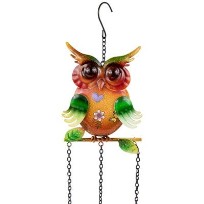  Northlight 10" Green Metal Owl Outdoor Garden Windchime