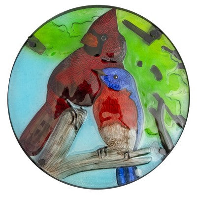  Northlight 19" Blue And Red Cardinal Glass Patio Side Table