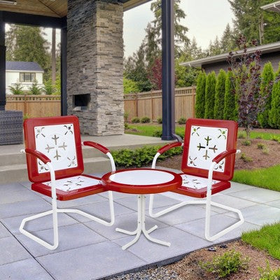  Northlight 22" Outdoor Retro Tulip Side Table, Red And White