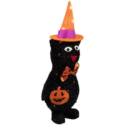  Northlight 24" Lighted Black Cat In Witch's Hat Outdoor Halloween Decoration