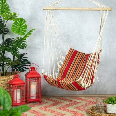  Northlight 21" X 34" Striped Hammock Chair With Padding And Wooden Bar - Red/Yellow