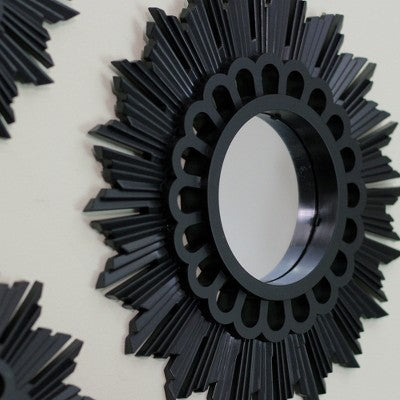  Northlight Set Of 3 Floral Sunburst Matte Black Round Mirrors 9.5