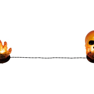  Northlight LED Lighted Skull And Hands Outdoor Halloween Decoration - 4' Black Wire - Orange