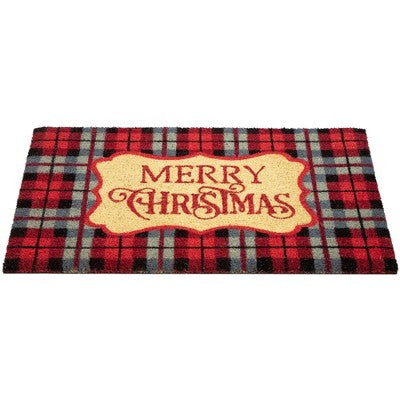  Northlight Red And Black Plaid "Merry Christmas" Rectangular Doormat 18" X 30"