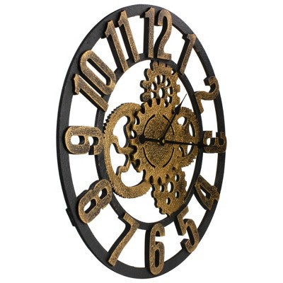  Northlight 24" Gold And Black Battery Operated Round Wall Clock With Cogs