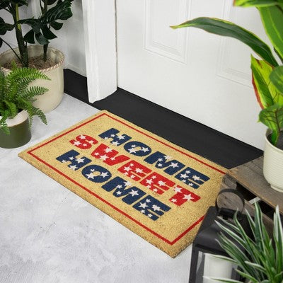  Northlight Red And Blue Americana Home Sweet Home Coir Outdoor Doormat 18" X 30"