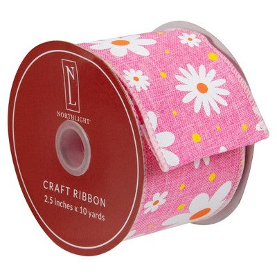  Northlight Pink And White Floral Spring Easter Wired Craft Ribbon 2.5" X 10 Yards
