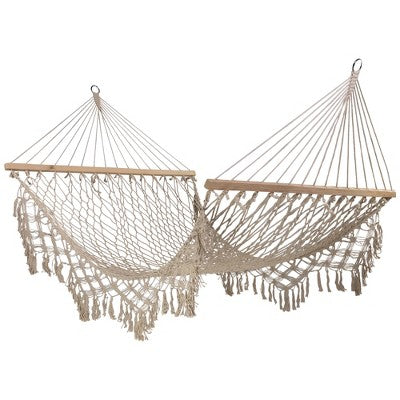  Northlight Lattice Macrame Rope Hammock With Wooden Bars - 74" X 59" - Cream