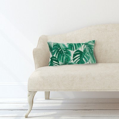  Northlight 11" X 19" Rectangular Tropical Leaves Linen Indoor Throw Pillow - Green