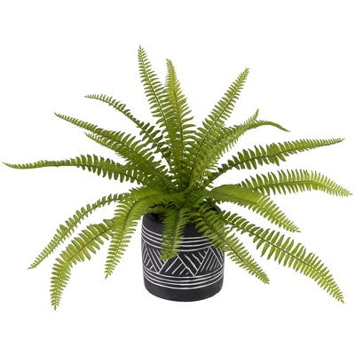  Northlight 12" Artificial Boston Fern Plant In Aztec Pattern Ceramic Pot