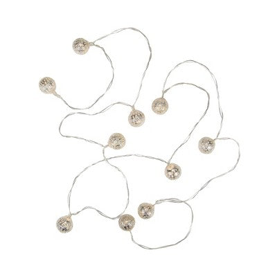  Northlight Battery Operated Metal Ball Christmas Lights - Warm White LED - 6.25' Clear Wire - 10ct