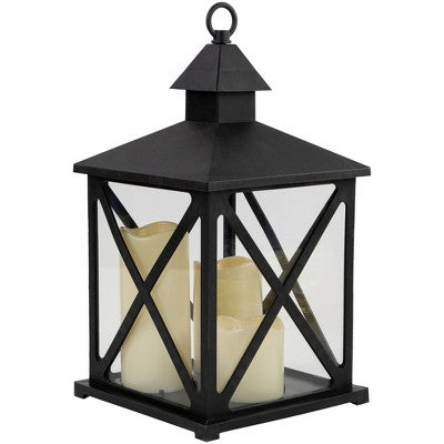  Northlight 12.5" Black Candle Lantern With 3 Flameless LED Candles