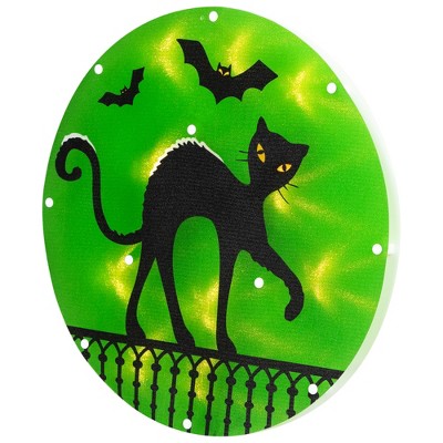  Northlight Lighted Black Cat With Bats Halloween Window Decoration - 13.75"
