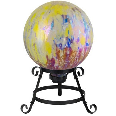  Northlight 10" Yellow And Blue Iridescent Reflective Glass Outdoor Garden Gazing Ball