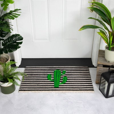  Northlight Green Cactus Striped Natural Coir Outdoor Doormat 18" X 30"