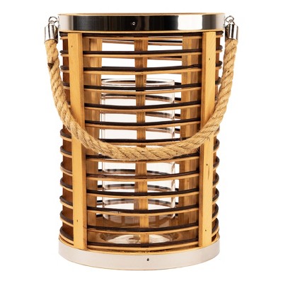  Northlight Rattan Glass Candle Lantern With Jute Handle - 11.5"