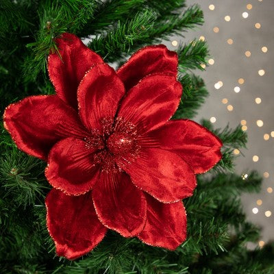  Northlight 20" Glittered Red Velvet Magnolia Christmas Stem Spray