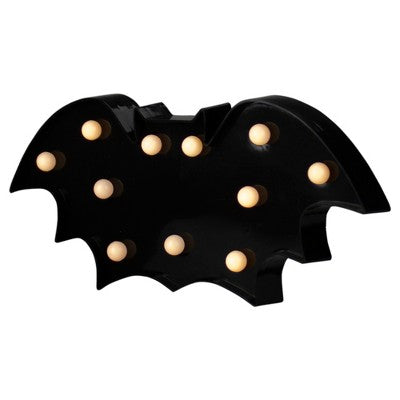 Northlight LED Lighted Bat Halloween Marquee Sign - 12" Black Warm White Lights