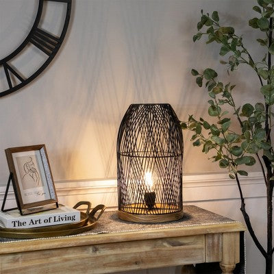  Northlight Iron Cage-Style Table Lamp With Wood Base - 15.25" - Black